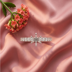 แหวนหมั้นเพชรกึ่งเมาต์สำหรับผู้หญิง18K ฝังเพชรแท้สีทองขาว - Product Image 1