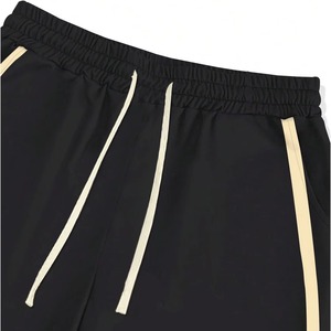 Trendy Unisex Star Flare Track Pants <b>Black</b> & Beige Contrast Stripes Custom 100% Cotton Fleece Sweatpants - Product Image 2