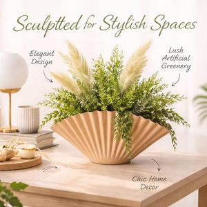 Metal Fan Shaped Vase Matte Finish Fluted Design Modern Style <b>Dining</b> <b>Table</b> <b>Centrepiece</b> for Living Room Decor Available for Sell - Product Image 4