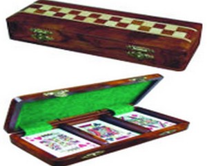 Lowellcraft Handmade Solid Wood Eco-Friendly Card Box Inlaid Checkerboard Design Green Felt Interior Polished Finish Rectangle - Product Image 2