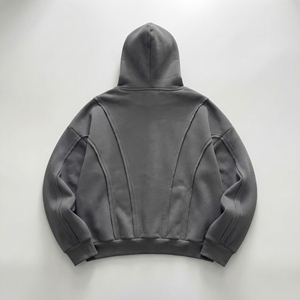 Sweat à capuche surdimensionné Charcoal avec panneaux à coutures apparentes — Détails de panneaux incurvés en relief |   Hoodie streetwear haut de gamme OEM / Marque privée - Product Image 2