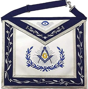Wholesale Custom Master Masonic Regalia <b>Apron</b> Elegant Silver Embroidery Square Pattern on Royal Blue Fabric <b>White</b> Lodge <b>APRON</b> - Product Image 3