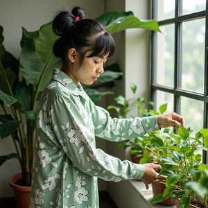 Vert ardoise raffiné jardin PJ Satin ensemble cordon garniture et coordonné imprimé fleuri Viscose chemise pantalon pour filles - Product Image 6