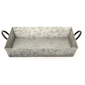 Classic Design Galvanized Farmhouse <b>Trays</b> Rectangular Metal <b>Serving</b> <b>Tray</b> With <b>Black</b> Handles Galvanized Steel Decorative Display - Product Image 1