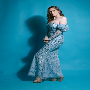 Elegant Modern Natural Off-Shoulder Beaded Mermaid Floor-Length Evening Gown | Blue <b>Sequined</b> Formal Dress for Prom Party Wedding - Product Image 1