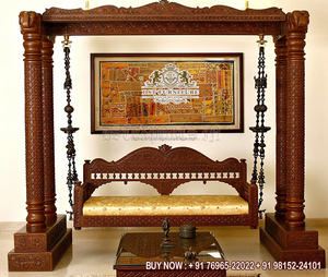 Royal Indian Carving Jhula para la decoración del hogar de la sala de estar Brown Dark Tone Teak Jhoola Designer Columpio tallado a mano para interiores de EE. UU. - Product Image 3