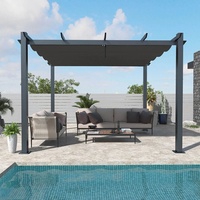 Pergola bioclimatique motorisée à toit à lames orientables avec structure en acier thermolaqué blanc et auvent à lames résistant aux intempéries pour terrasse extérieure