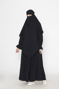Women Black Abaya Set with Long <b>Khimar</b> and Niqab Lightweight Breathable Traditional Modest Islamic Daily Wear Prayer Outfit - Product Image 2