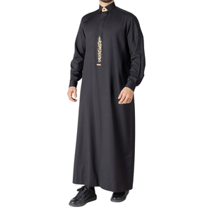 New Classic Black Men Thobe Saudi Style Jubba With Embroidery Islamic Clothing Men <b>Long</b> Sleeve Arabic Robe Kandura <b>Dress</b> - Product Image 1