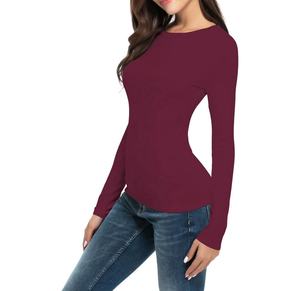 Venta al por mayor de las mujeres de manga larga de compresión superior personalizada de secado rápido Slim Fit entrenamiento Camisa de algodón hecho para la primavera Casual sólido - Product Image 3