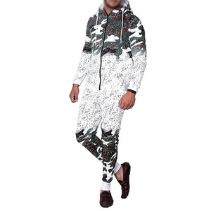 Ensemble de survêtement 2 pièces tendance streetwear pour homme : sweat à capuche zippé et pantalon de jogging en coton, coupe ajustée, patchwork contrastant - Product Image 1