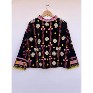 Handmade Suzani Cotton Embroidery Winter Varsity <b>Jacket</b> Floral Design Gift for Her Festive Boho <b>Hippie</b> Coat - Product Image 2