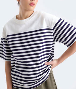 T-shirts en gros personnalisés pour femmes, col rond, fitness, mode, respirant, coton, rayé, été, coupe sportive, look décontracté - Product Image 5