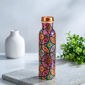 Copper <b>Water</b> <b>Bottle</b> with Colorful Floral and Abstract Art Pattern <b>Metal</b> Drinkware - Product Image 5
