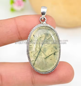 Colgante de piedras preciosas de Prehnita, colgante de joyería, joyería chapada en plata 925, colgante de regalo de compromiso para madre, joyería de plata para todos los días - Product Image 4