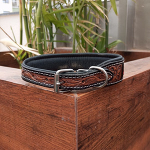 100% Genuine Leather <b>Dog</b> Puppy <b>Collar</b> Personalized Western Hand Tooled Beaded Engraved Padded Rust Proof Stainless Pet <b>Collars</b> - Product Image 6