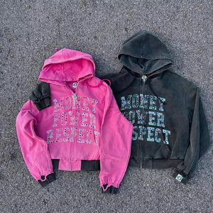 Conjunto de Chándal Vintage para Hombre, 100% Algodón, Lavado Ácido Personalizado, de Peso Medio para Invierno, Sudadera con Capucha y Joggers de Corte Regular, con Estampado Serigrafiado y Pedrería - Product Image 1