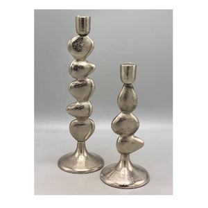 Silver <b>Taper</b> Holder Stacks Rounded Aluminum Handmade Christmas Easter <b>Candle</b> Holder Home Decor - Product Image 1
