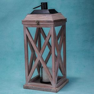 Farol de Vela con Marco de Madera Rústico, Farol Decorativo de Vidrio para Decoración del Hogar, Bodas y Eventos - Product Image 5