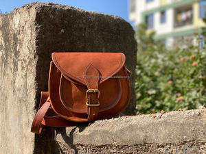 Bolso bandolera hecho a mano informal Unisex de cuero de cabra Real, bolso de hombro Vintage con forro de lona y correa, patrón de caramelo, uso diario - Product Image 3