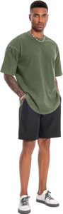 T-shirt décontracté pour homme en coton vert délavé, coupe oversize, à manches courtes, col rond, couleur unie, en jersey tricoté, design vierge, effet délavé à l'acide, en promotion - Product Image 3