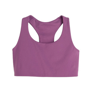สปอร์ตบราสีม่วงสำหรับผู้หญิง แบบ Racerback รองรับปานกลาง ไร้ตะเข็บ สำหรับโยคะและออกกำลังกาย สีพื้น คอกว้าง ผลิตจากผ้าสแปนเด็กซ์และโพลีเอสเตอร์ - Product Image 1