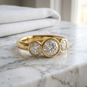 1.55 CTW Three <b>Stone</b> Round Solitaire Bezel set Diamond Ring - Product Image 1