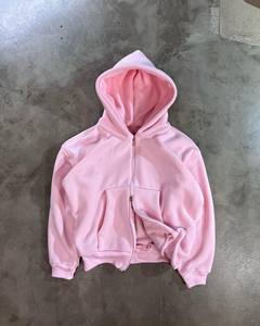 Sweat-shirt à capuche rose clair surdimensionné de haute qualité, personnalisable, avec fermeture éclair intégrale, style streetwear, pour marque privée, vente en gros - Product Image 1