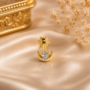 14K Solid <b>Gold</b> Flat Lab Grown Brilliant Cut Diamond Prong Set Women's Nose Pin Cartilage Tragus <b>Daith</b> Stud IGI Certified - Product Image 2