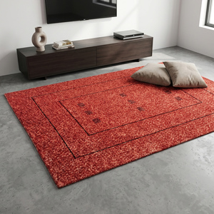Alfombra de Lana Roja Contemporánea de Primera Calidad, Anudada a Mano, con Diseño Geométrico Minimalista en el Borde, Alfombra Decorativa para Sala de Estar - Product Image 2