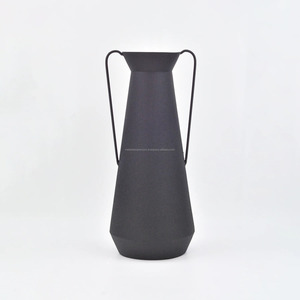 Métal Terre Cuite & Noir Texturé Double Poignées Vase Bouteille forme Décoratif Table Décor Fleur Vase pour Lit/Salon - Product Image 2