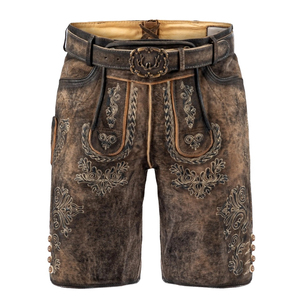 Fabrication en usine de shorts Lederhosen bavarois personnalisés pour hommes et femmes, grandes tailles, légers, 100% cuir, logo personnalisé, devant plat - Product Image 1