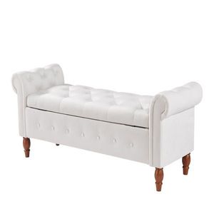 Velvet Bedroom End of Bed Storage Bench Beige Solid Wood Legs Rolled <b>Side</b> Sofa Toy Storage Bench - Product Image 6