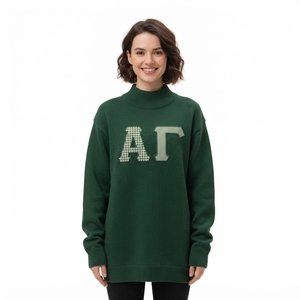 Suéter de punto de algodón con letras estampadas Nova para mujer, cuello alto, oversize, manga regular, logo frontal, verde - Product Image 4