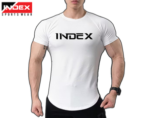 INDEX Men's <b>White</b> Short Sleeve T-<b>Shirt</b> O-Neck Printed Letter Pattern <b>Slim</b> <b>Fit</b> Sporty Quick Dry Jersey Fabric - Product Image 2