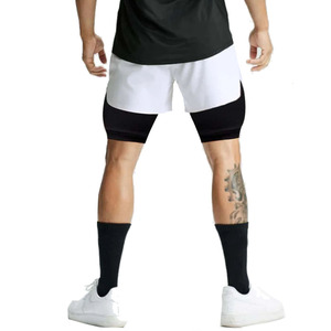 Shorts de sport fonctionnels 2-en-1 respirants et écologiques pour hommes, séchage rapide, taille mi-haute, avec cordon de serrage, double couche - Product Image 5
