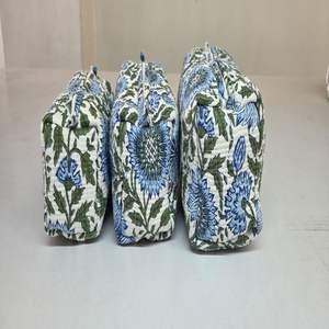 Quilted Cotton WashBag Toiletry Bag Toiletry <b>Pouch</b> Makeup Bag Set of 3 with <b>Drawstring</b> Closure for Travel & Daily Use - Product Image 1