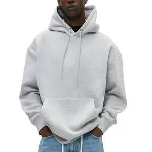 Oversized <b>Men's</b> Hooded <b>Sweatshirt</b> 100% Cotton French Terry Solid Color Pocket Design Washed Knitted Autumn Casual Style - Product Image 4