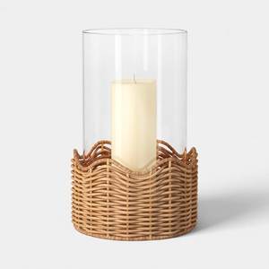 Support de bougie Hurricane NEHA ENTERPRISES, base tissée, cylindre en verre transparent, résistant à la chaleur, fait main, écologique, décoration pour la maison - Product Image 1