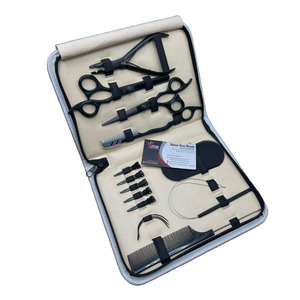 Kit d'outils d'extension de cheveux en microbilles noires mattes avec ciseaux à cheveux rasoir aiguilles C pince à 2 trous pince Velcro logo personnalisé - Product Image 1