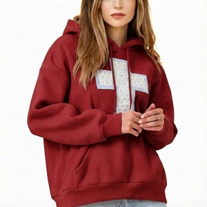 Customized Design Print <b>Women's</b> Navy <b>Blue</b> <b>Hoodie</b> Drop Shoulder Applique Letter Fleece Sweatshirt - Product Image 3