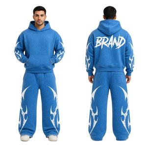 ชุดเซ็ตเสื้อฮู้ดดี้และกางเกงวอร์มผ้าฟลีซหนานุ่ม 400gsm รุ่นใหม่ล่าสุด คุณภาพสูงสำหรับผู้ชาย ชุดจ็อกเกอร์สองชิ้น ชุดวอร์มผู้ชาย - Product Image 1