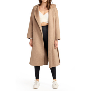 Manteau long en laine mélangée pour femme, col châle, devant ouvert, couleur unie, élégant, mode hiver - Product Image 6