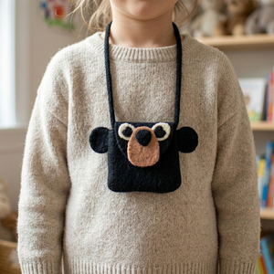 Handmade 100% Natural Wool <b>Felt</b> Bear Shape Mini Crossbody Bag Women Coin Purse Cute <b>Animal</b> Design Soft Eco-Friendly Gifts Daily - Product Image 3