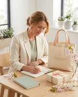 Ensemble cadeau d'entreprise personnalisé, sac fourre-tout en toile écologique, carnet, stylo, boîte à ruban, kit promotionnel VIP pour la fête des mères