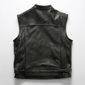 Chaleco de Motocicleta de Cuero Genuino Grueso con Cremallera y Perforaciones de Malla Transpirable para Hombre, Estilo Casual de Invierno, OEM ODM - Product Image 3