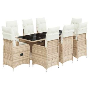 Conjunto de Bistro para Patio de 9 Piezas en Poliratán Beige con Cojines, Conjuntos de Jardín - Product Image 2