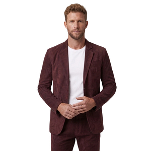 Traje de Dos Piezas de Gamuza Borgoña para Hombre, Marca Leather Cult, Blazer de Solapa con Muescas y Cierre de un Solo Botón - Product Image 4