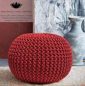 Puf Otomano Moderno para Exteriores, Diseño de Macramé, Cordón Trenzado 100% Algodón, Hecho a Mano, Cosido a Mano, para Sala de Estar - Product Image 4