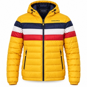 Men's <b>Yellow</b> Multicolor Hooded <b>Puffer</b> <b>Jacket</b> Quilted Winter Coat Warm Outdoor <b>Jacket</b> Wholesale ONE APEX Apparel - Product Image 1